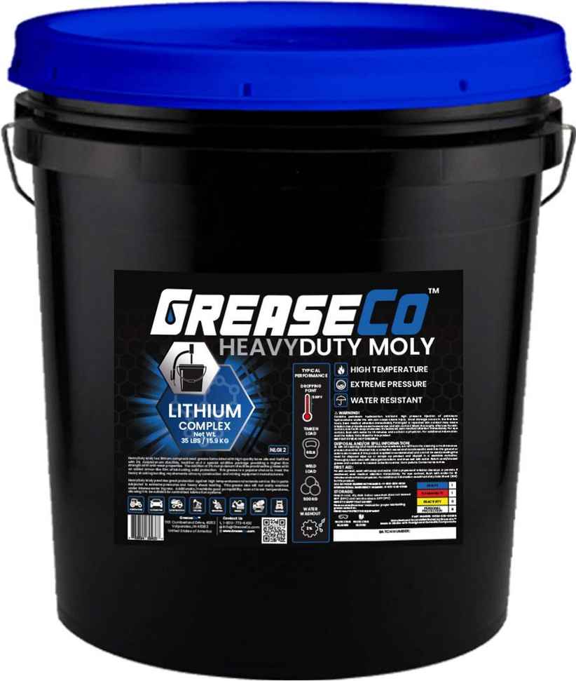 GREASECO Moly Grease - 3% Molybdenum Disulfide - Fifth Wheel, Tractor, Axle, Spline, CV Joint - Lithium EP Grease - High Temp, Heavy Duty - 35 LB Pail Bucket - Black Moly, NLGI 2